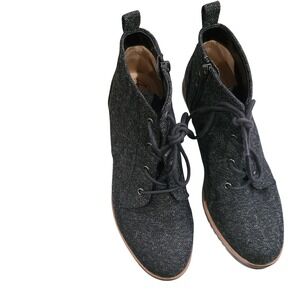 Abella Zeta Womens 6M Black Grey Fabric Wedge Ankle Boots Side Zip True Comfort